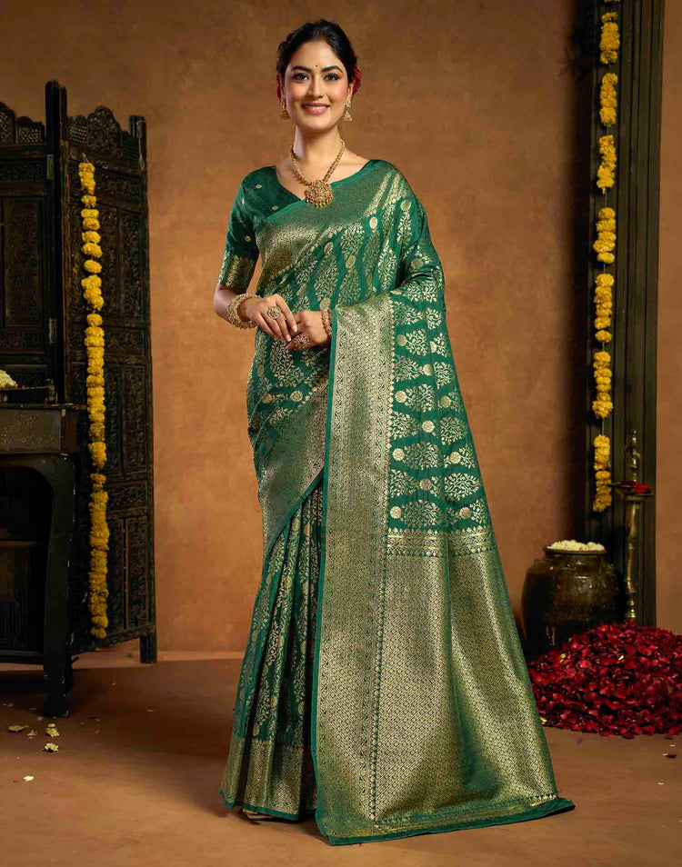 Dark Green Silk Woven Banarasi Saree