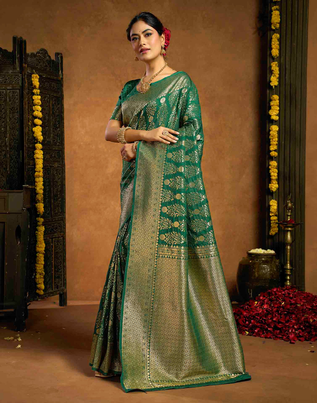 Dark Green Silk Woven Banarasi Saree