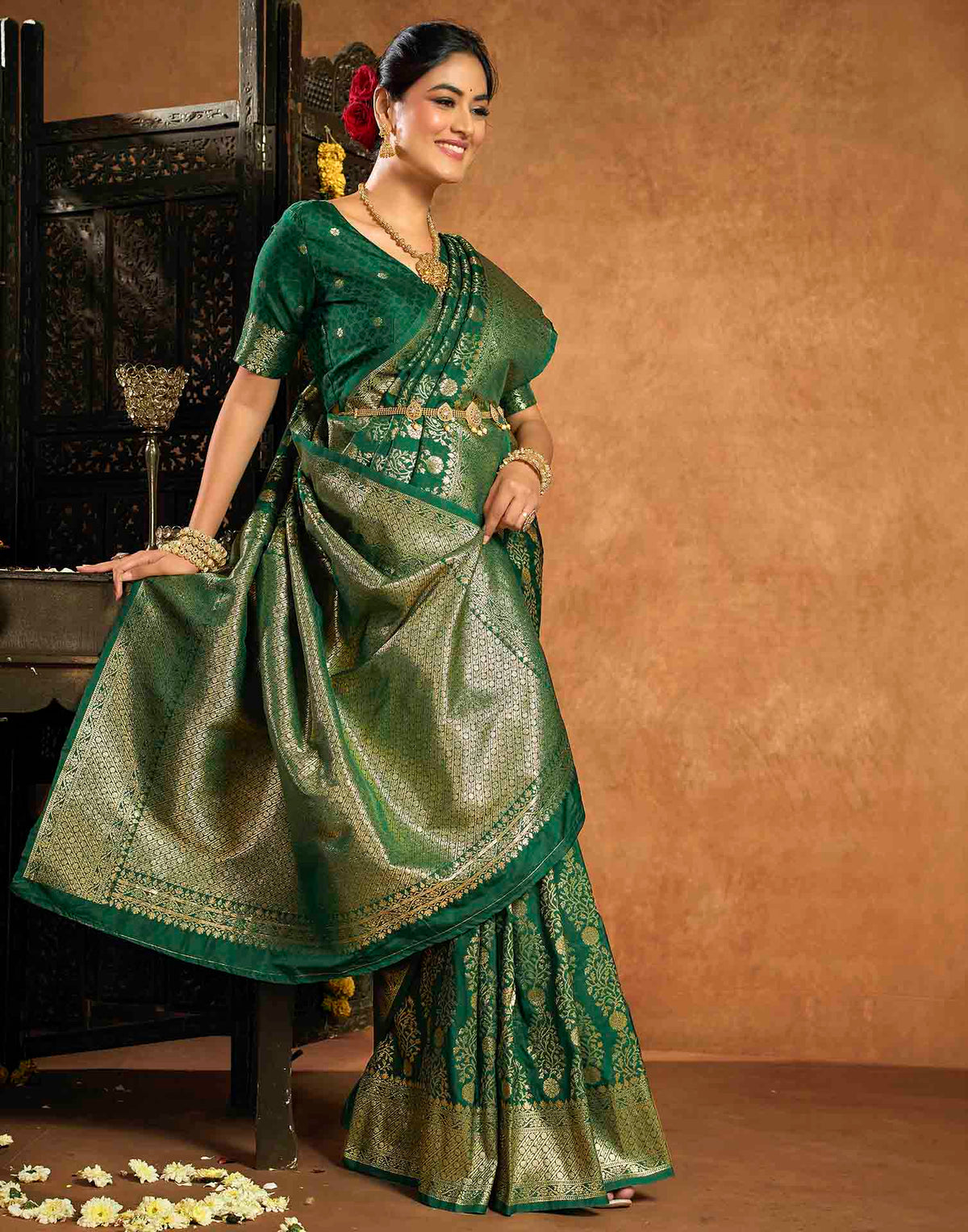 Dark Green Silk Woven Banarasi Saree