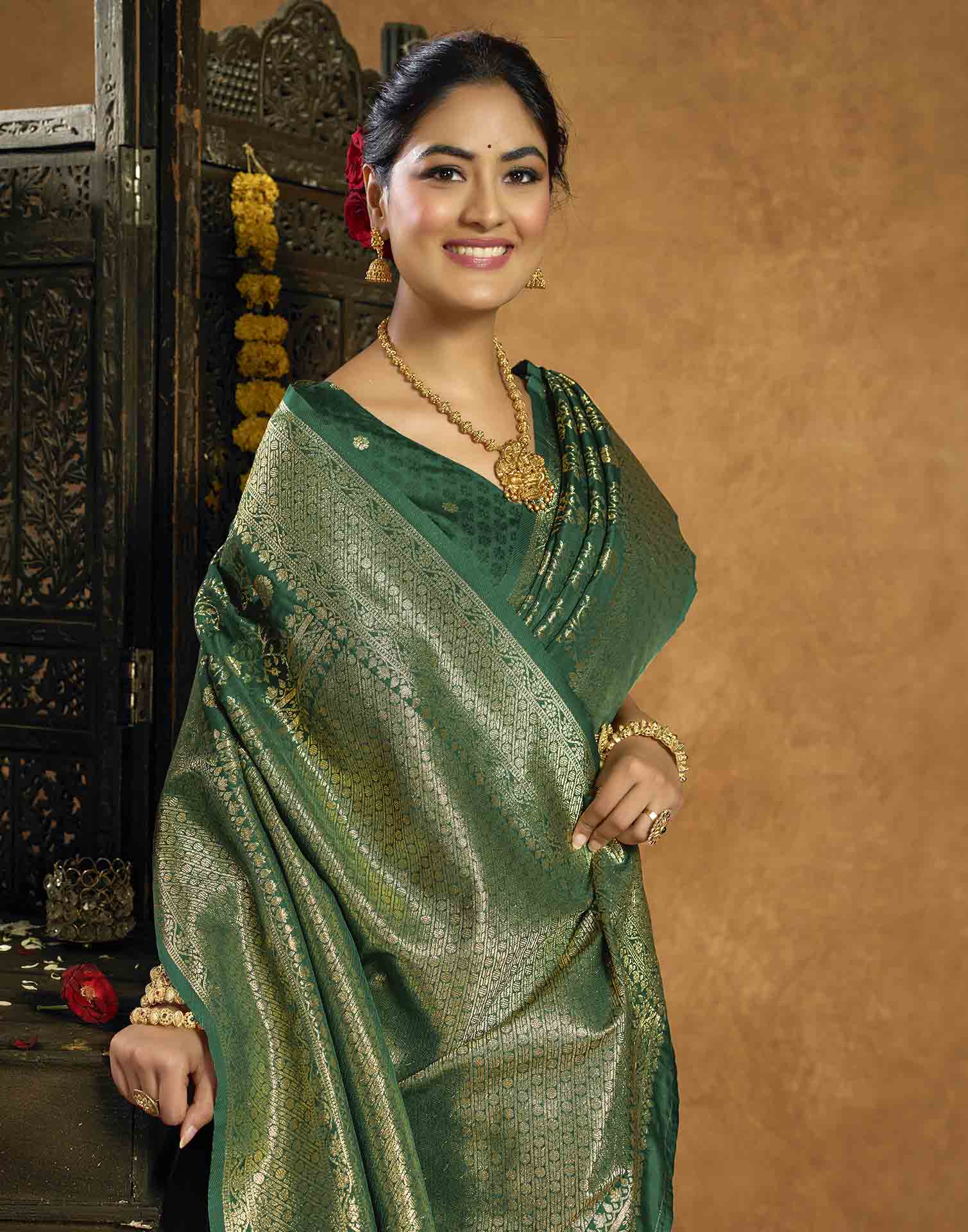 Dark Green Silk Woven Banarasi Saree