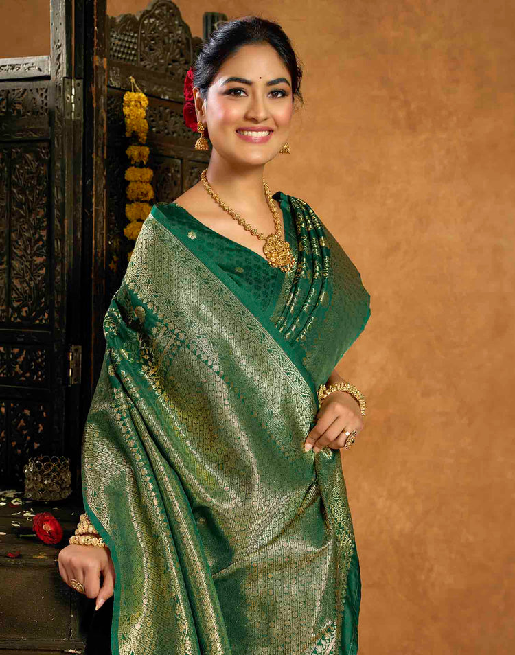 Dark Green Silk Woven Banarasi Saree