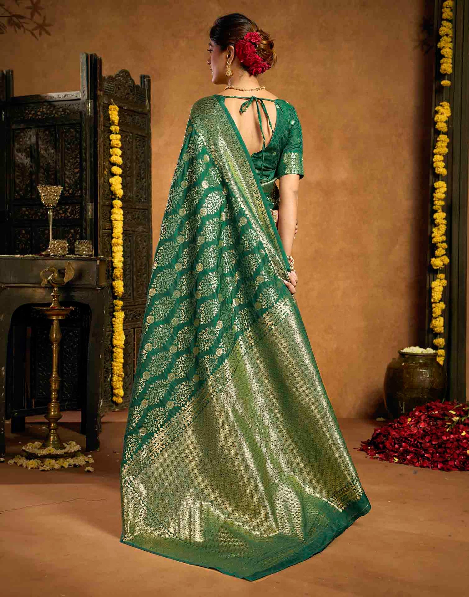 Dark Green Silk Woven Banarasi Saree
