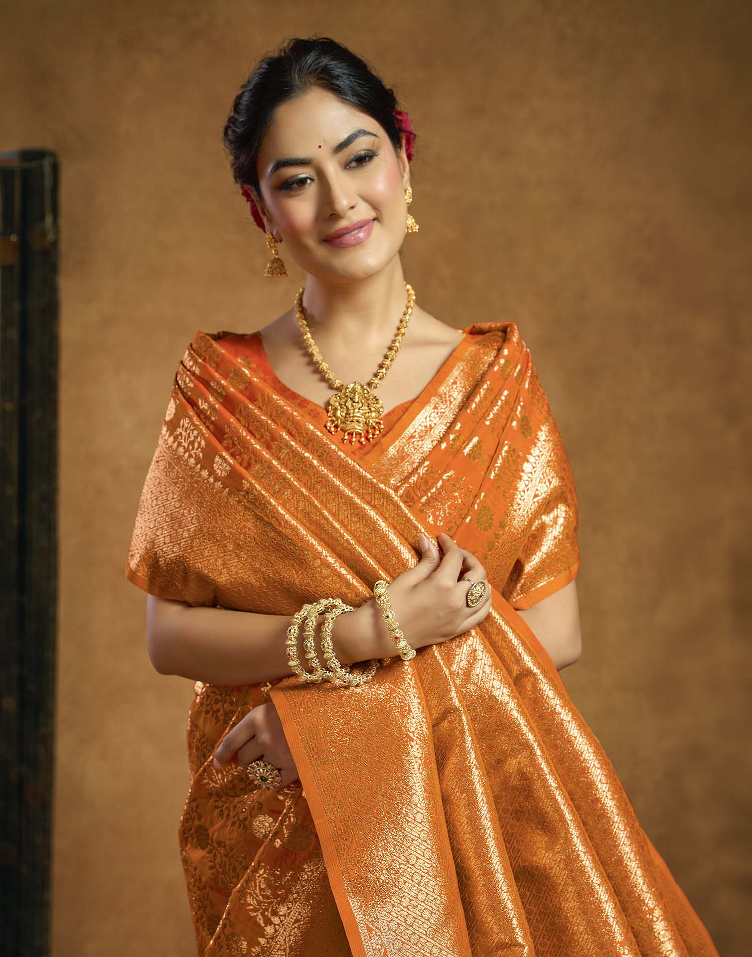 Orange Silk Woven Banarasi Saree