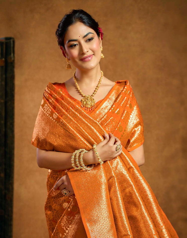 Orange Silk Woven Banarasi Saree