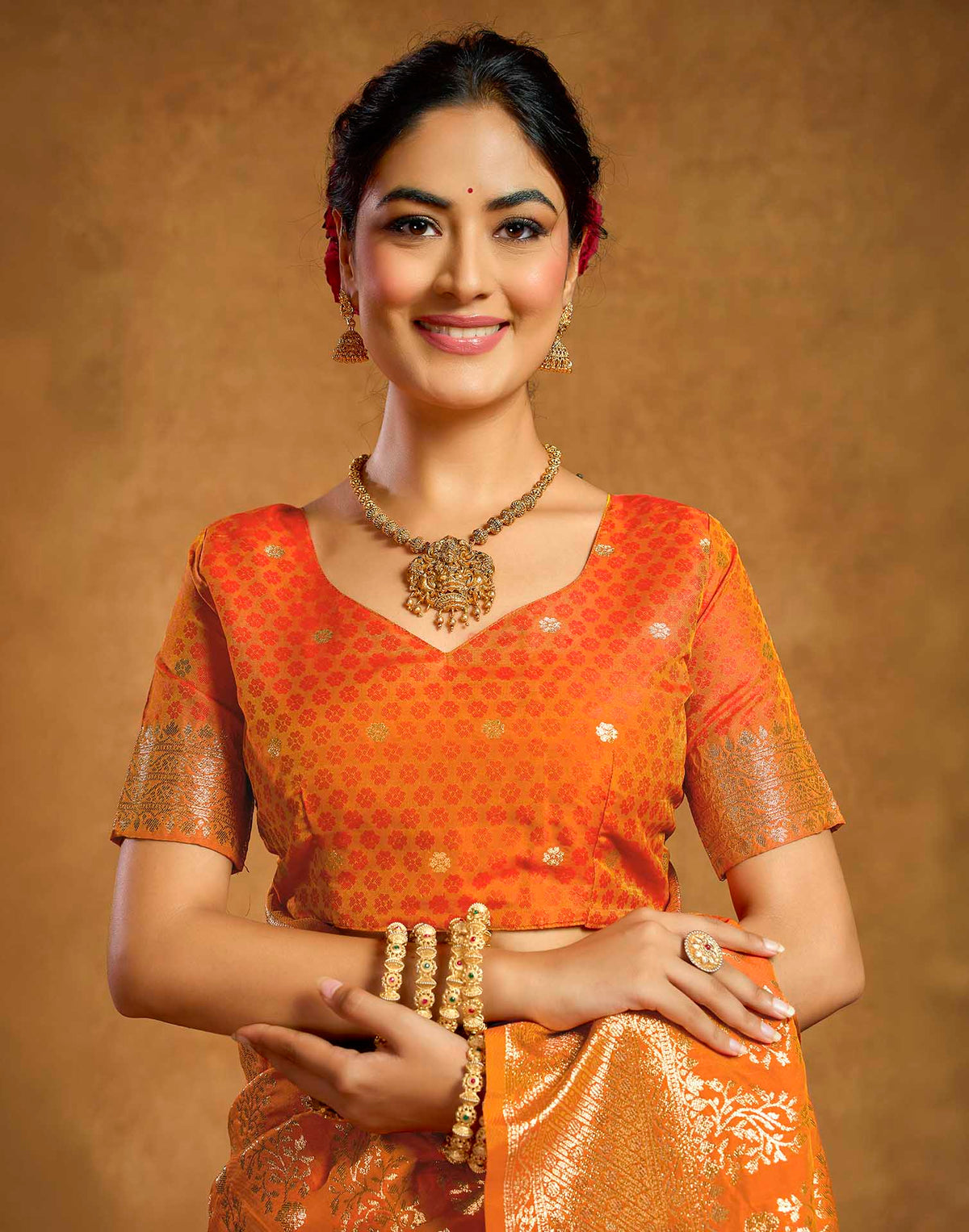 Orange Silk Woven Banarasi Saree