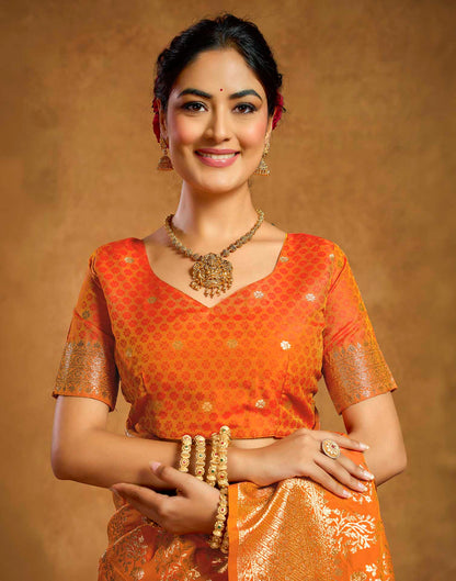 Orange Silk Woven Banarasi Saree