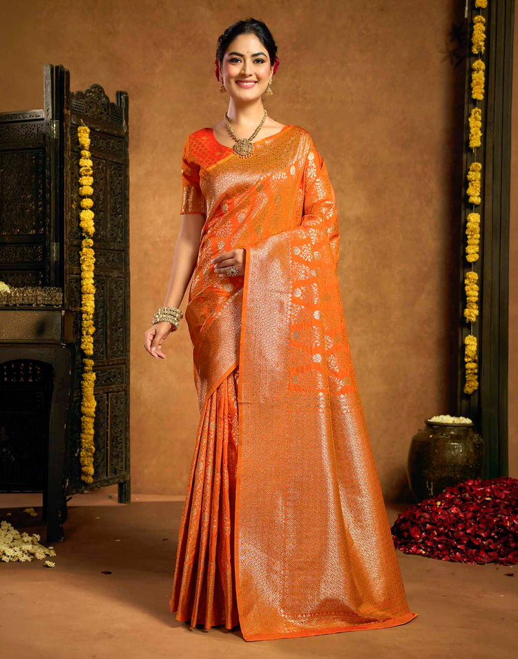 Orange Silk Woven Banarasi Saree