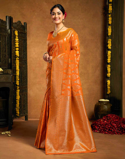 Orange Silk Woven Banarasi Saree