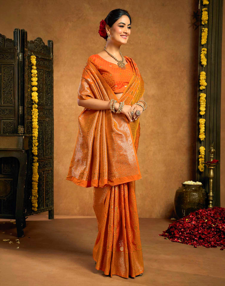Orange Silk Woven Banarasi Saree