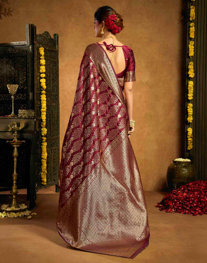 Burgundy Silk Woven Banarasi Saree
