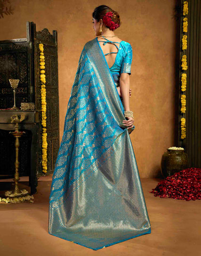 Teal Blue Silk Woven Banarasi Saree