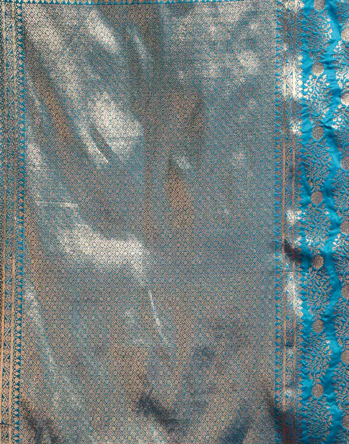 Teal Blue Silk Woven Banarasi Saree