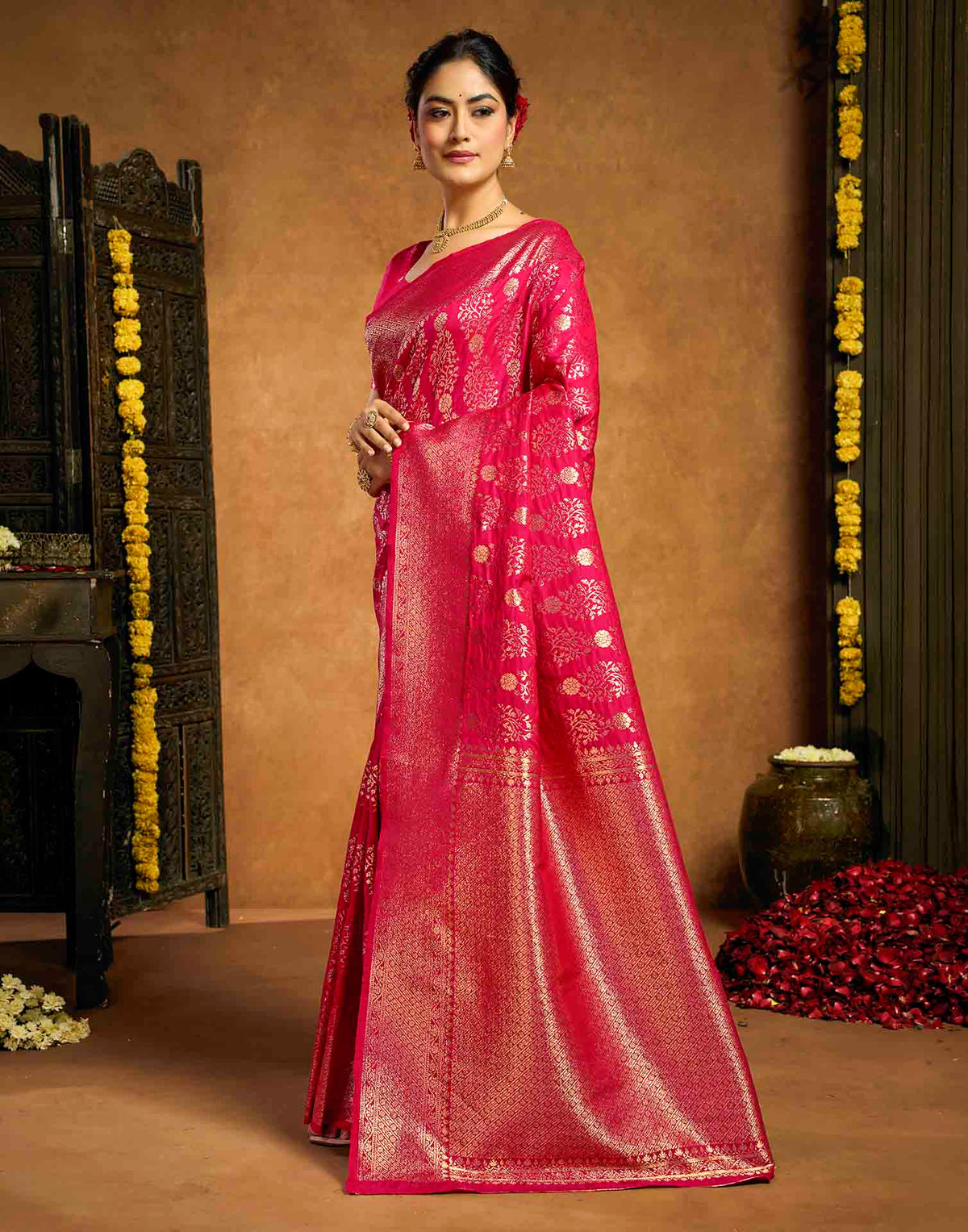 Rani Pink Silk Woven Banarasi Saree