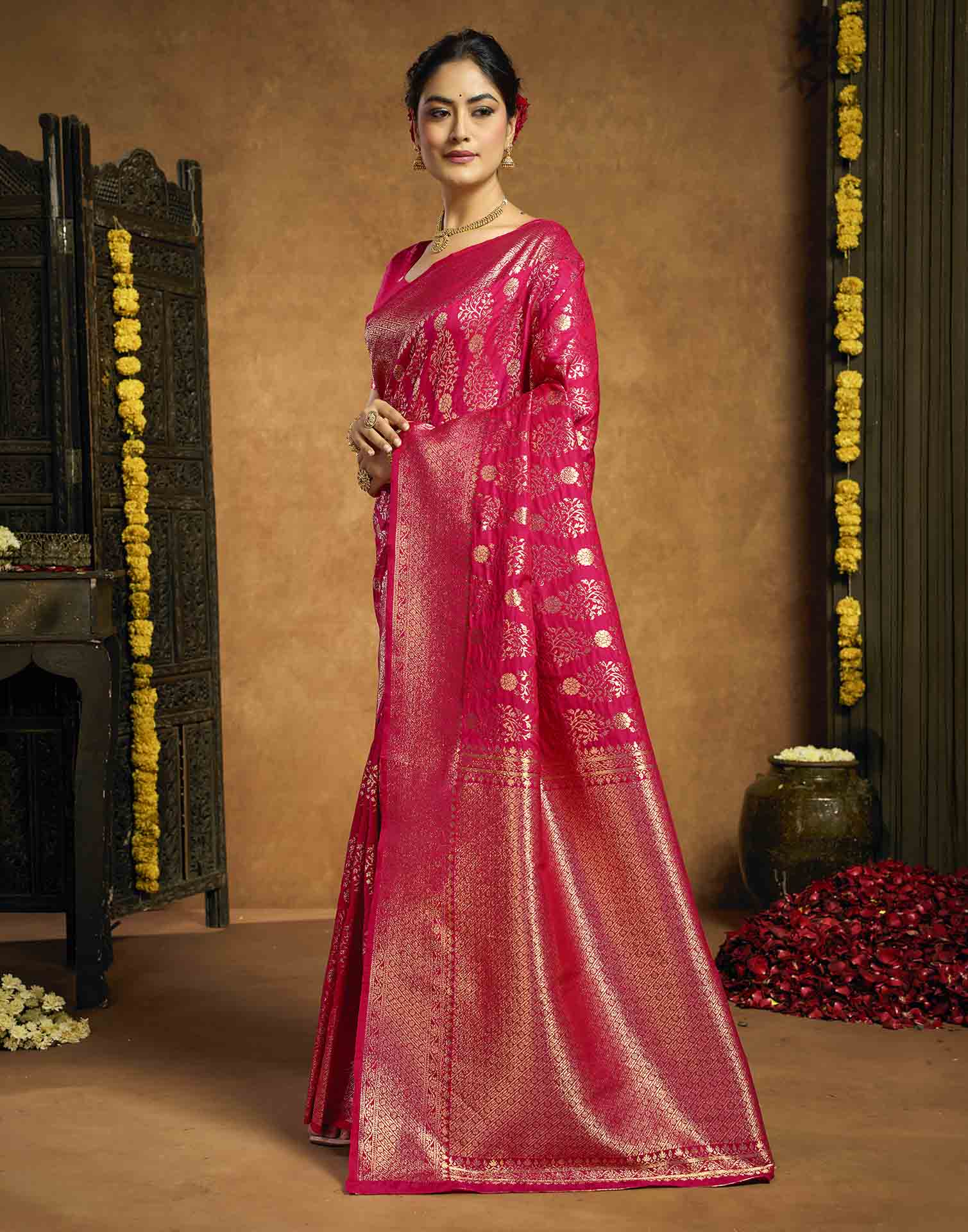 Rani Pink Silk Woven Banarasi Saree