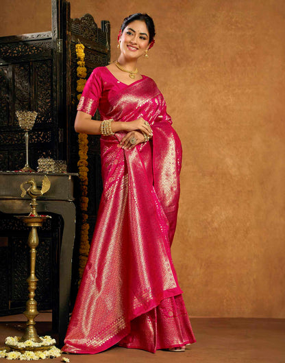 Rani Pink Silk Woven Banarasi Saree