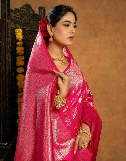 Rani Pink Silk Woven Banarasi Saree
