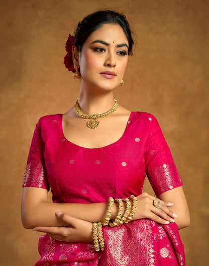 Rani Pink Silk Woven Banarasi Saree