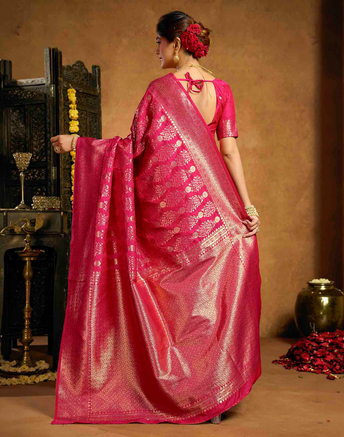 Rani Pink Silk Woven Banarasi Saree