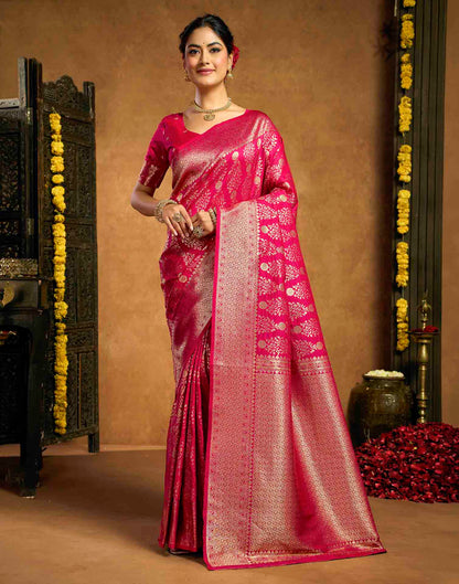 Rani Pink Silk Woven Banarasi Saree