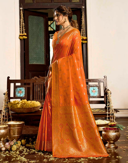 Orange Silk Woven Banarasi Saree