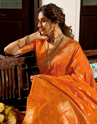 Orange Silk Woven Banarasi Saree