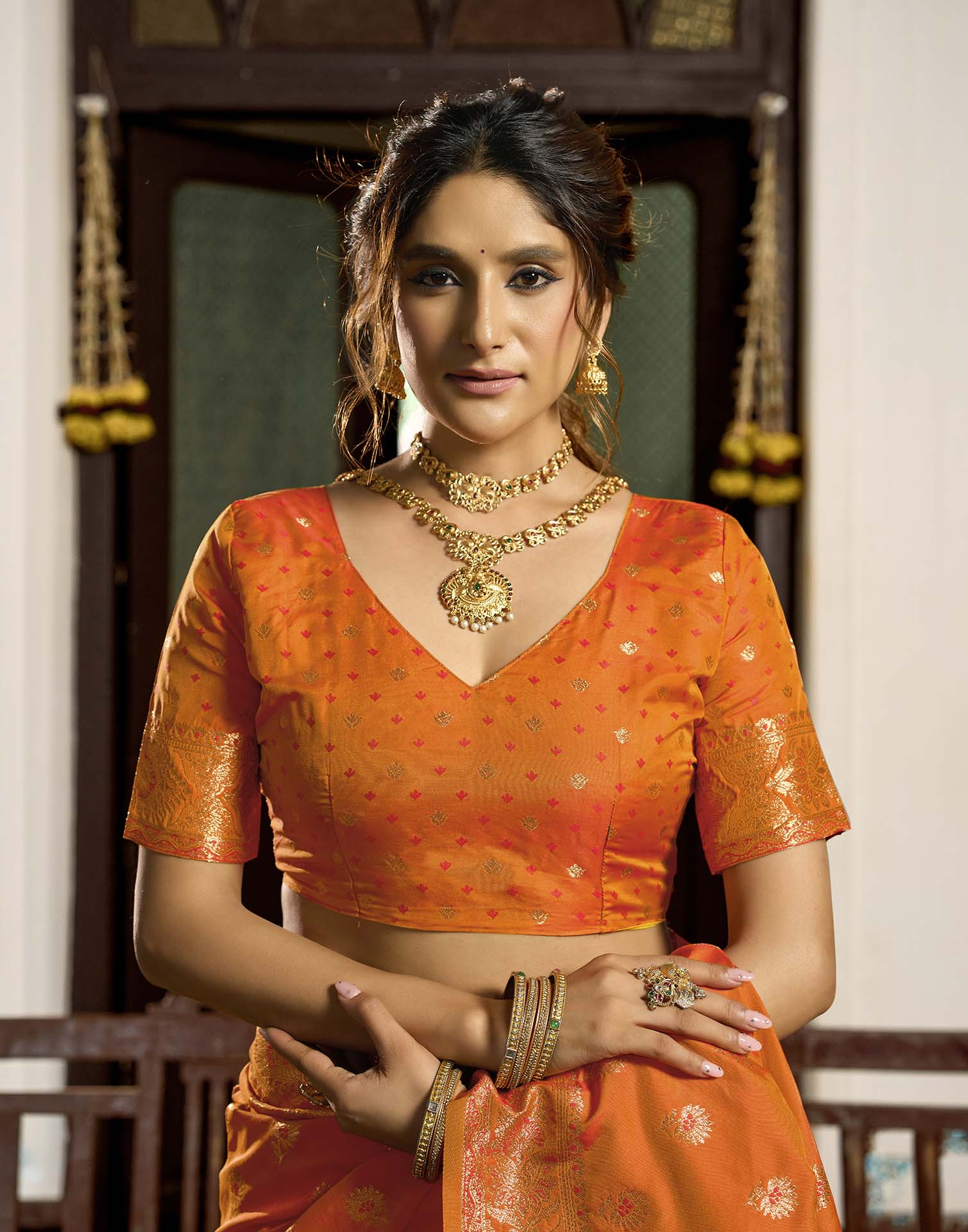 Orange Silk Woven Banarasi Saree