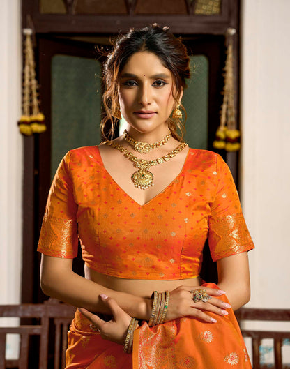 Orange Silk Woven Banarasi Saree