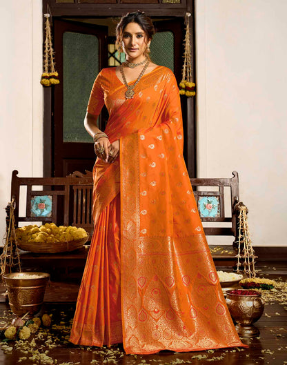Orange Silk Woven Banarasi Saree