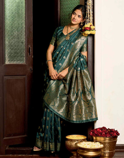 Bottle Green Silk Woven Banarasi Saree