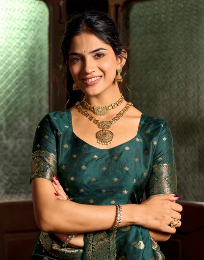 Bottle Green Silk Woven Banarasi Saree
