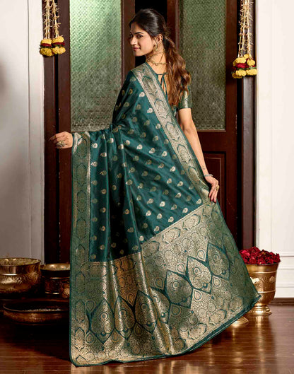 Bottle Green Silk Woven Banarasi Saree