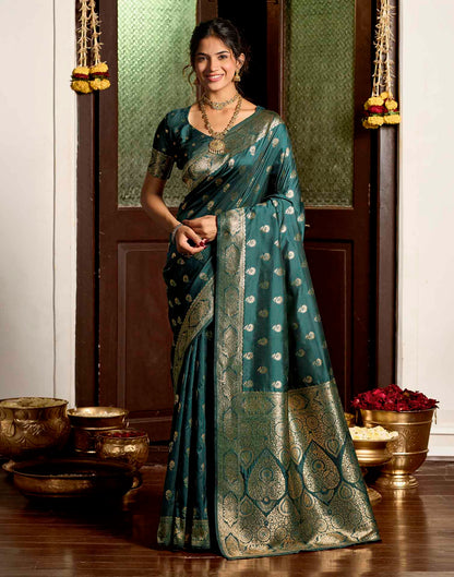Bottle Green Silk Woven Banarasi Saree
