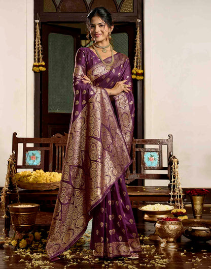 Wine Silk Woven Banarasi Saree
