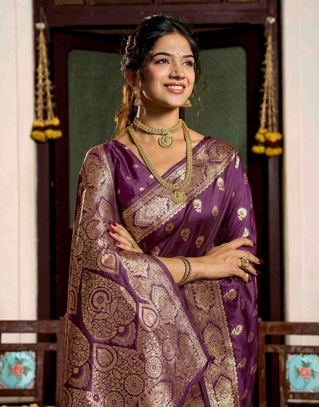 Wine Silk Woven Banarasi Saree