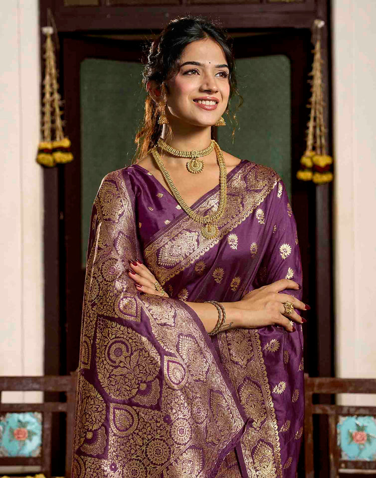 Wine Silk Woven Banarasi Saree