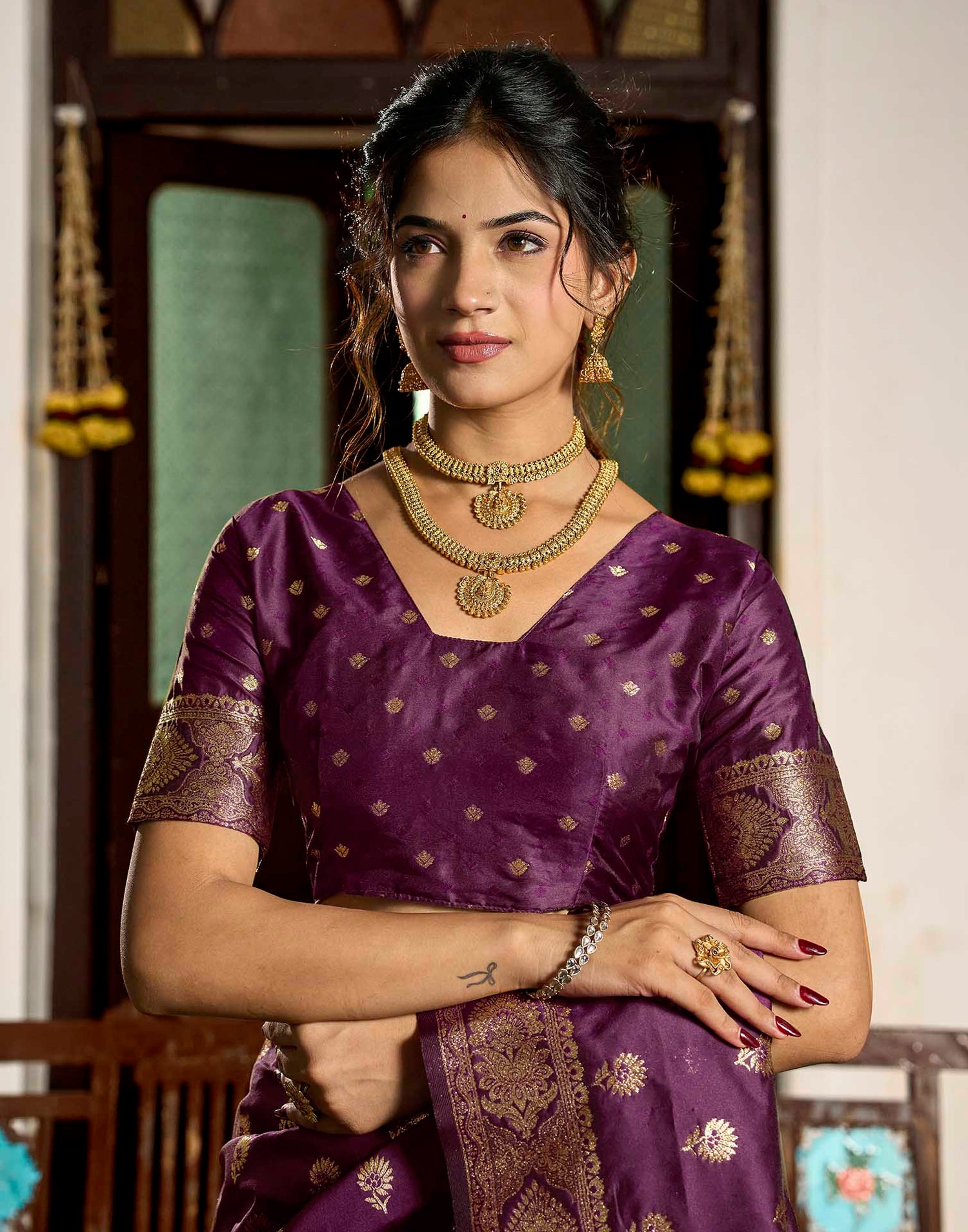 Wine Silk Woven Banarasi Saree
