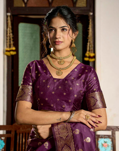 Wine Silk Woven Banarasi Saree