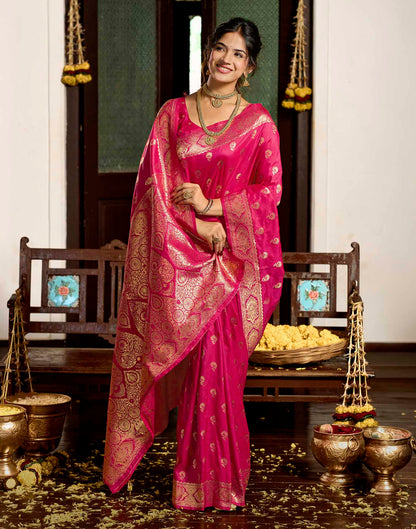 Rani Pink Silk Woven Banarasi Saree