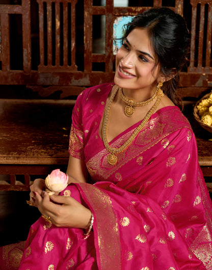 Rani Pink Silk Woven Banarasi Saree