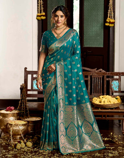 Peacock Blue Silk Woven Banarasi Saree