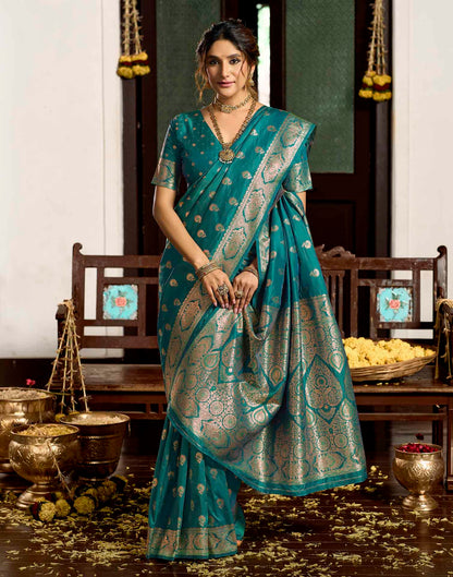 Peacock Blue Silk Woven Banarasi Saree