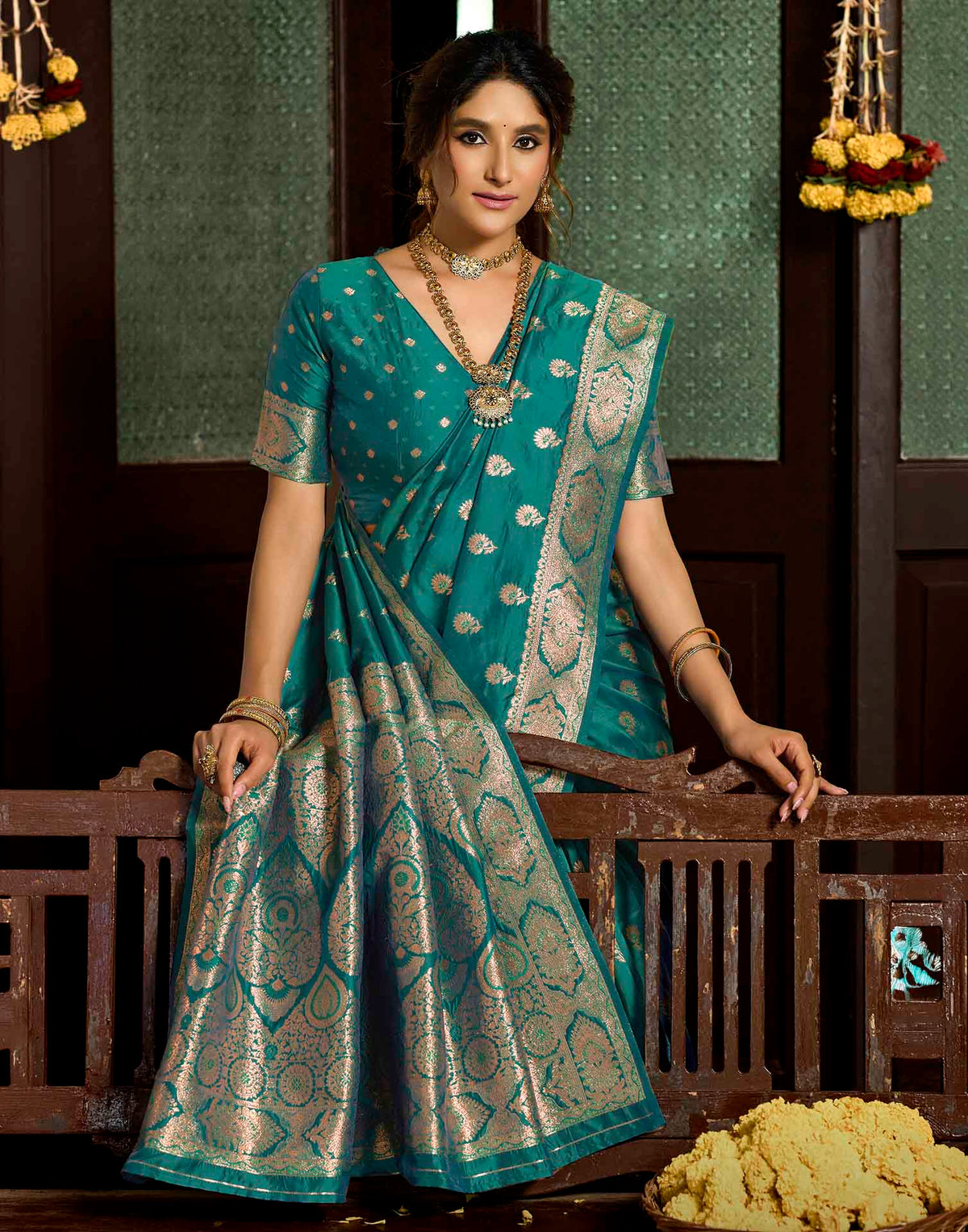 Peacock Blue Silk Woven Banarasi Saree