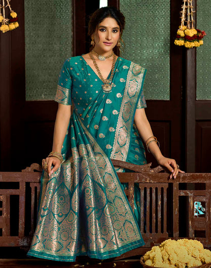 Peacock Blue Silk Woven Banarasi Saree