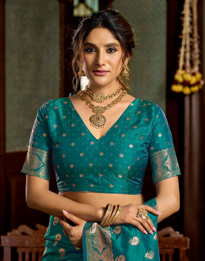 Peacock Blue Silk Woven Banarasi Saree