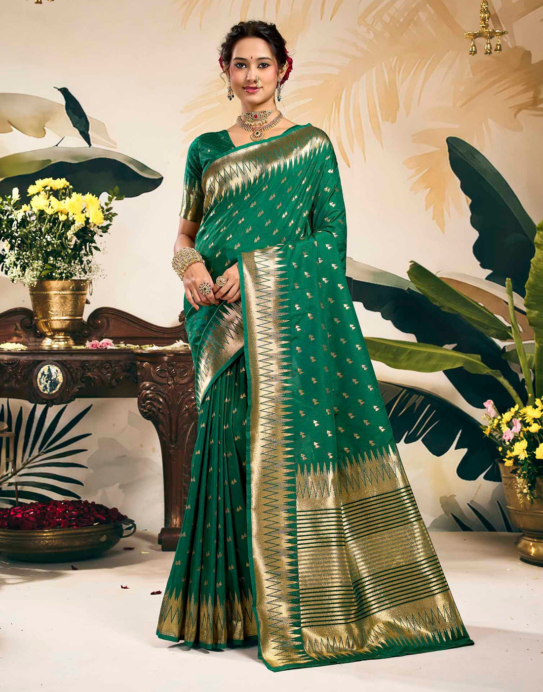 Dark Green Silk Woven Banarasi Saree