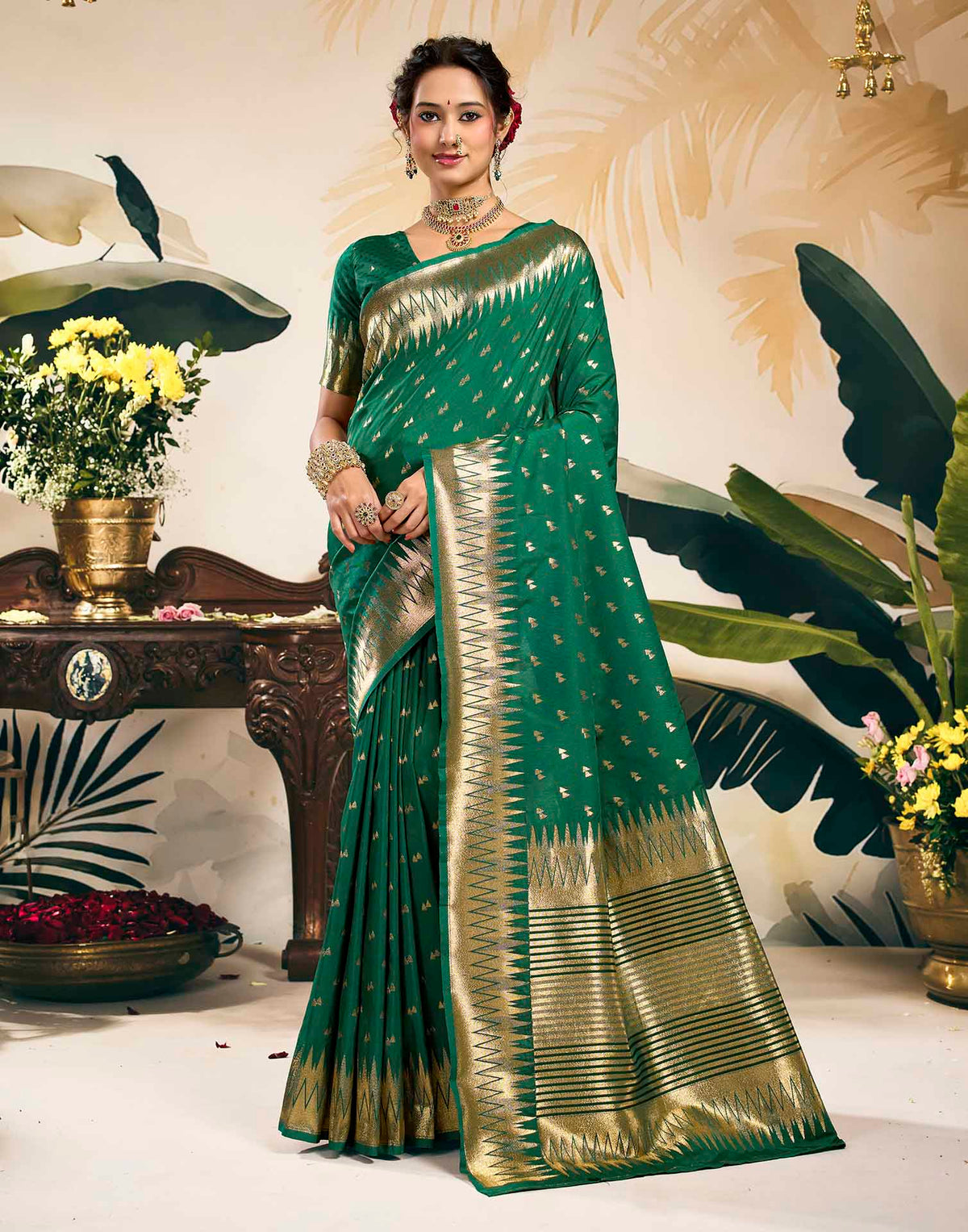 Dark Green Silk Woven Banarasi Saree