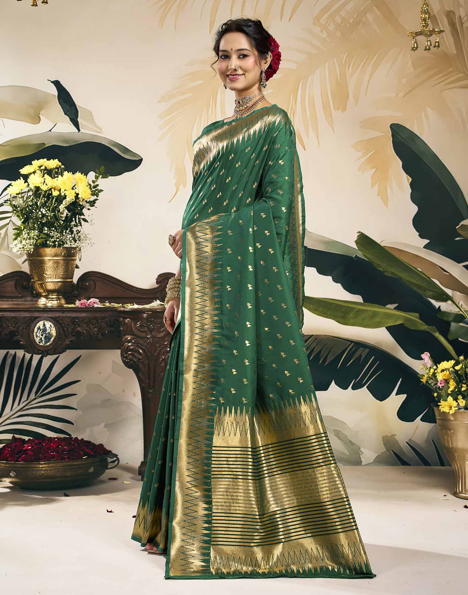 Dark Green Silk Woven Banarasi Saree