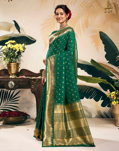 Dark Green Silk Woven Banarasi Saree