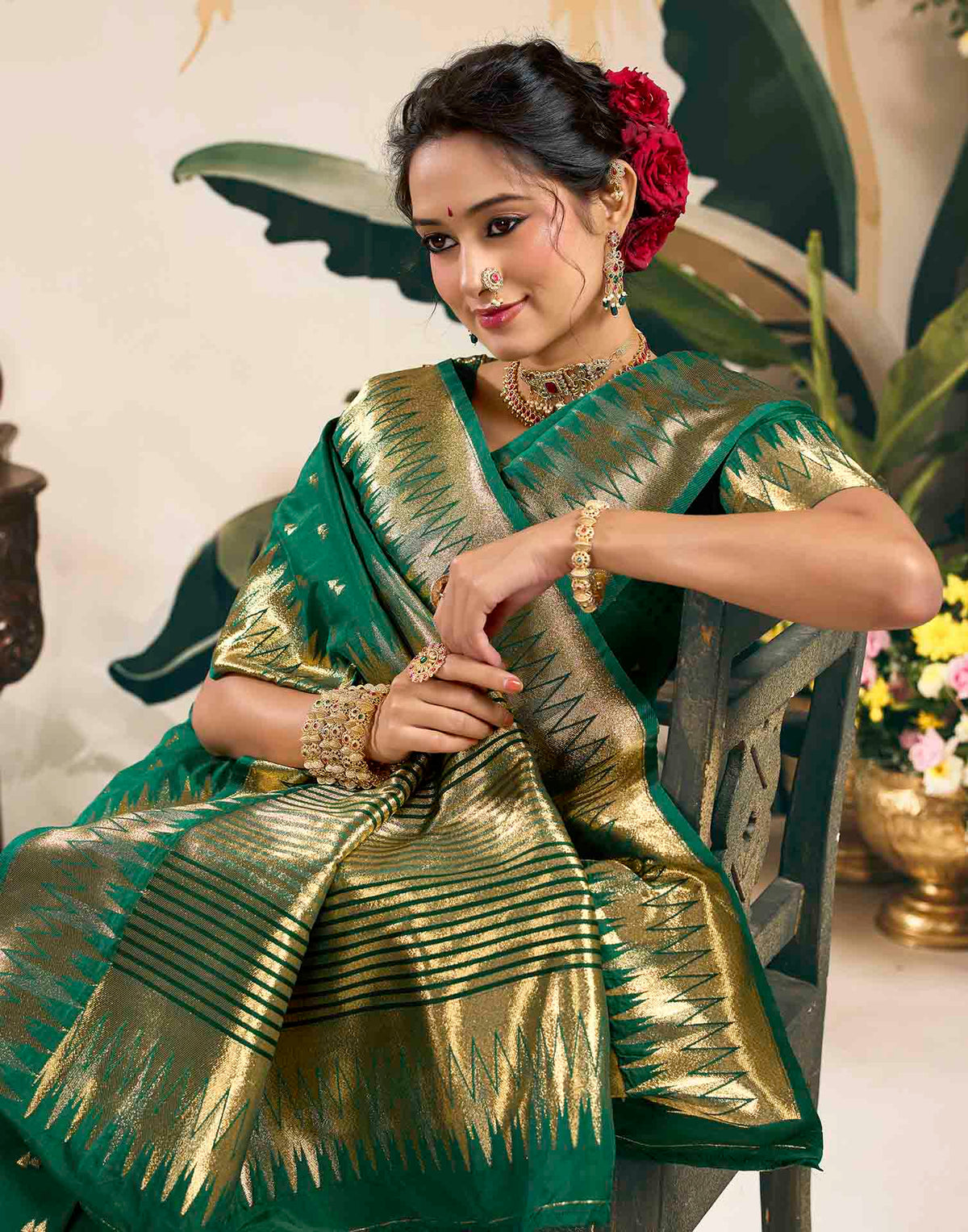 Dark Green Silk Woven Banarasi Saree