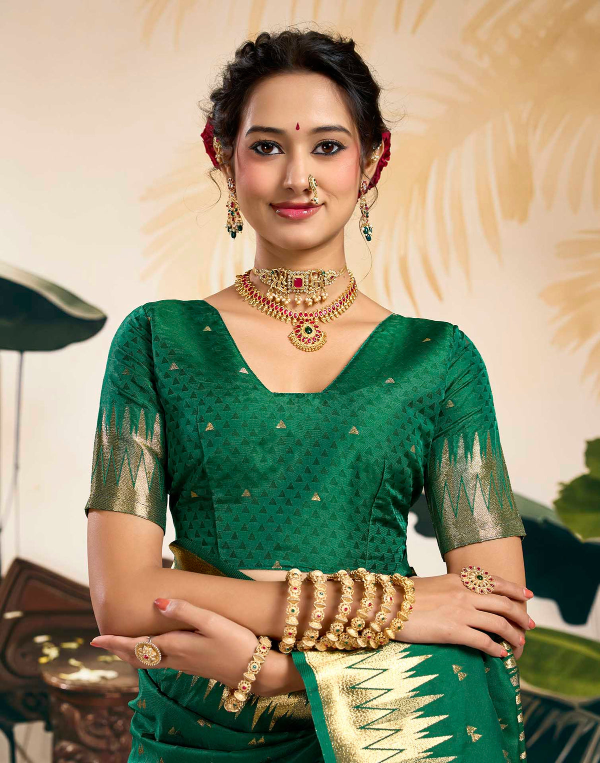 Dark Green Silk Woven Banarasi Saree